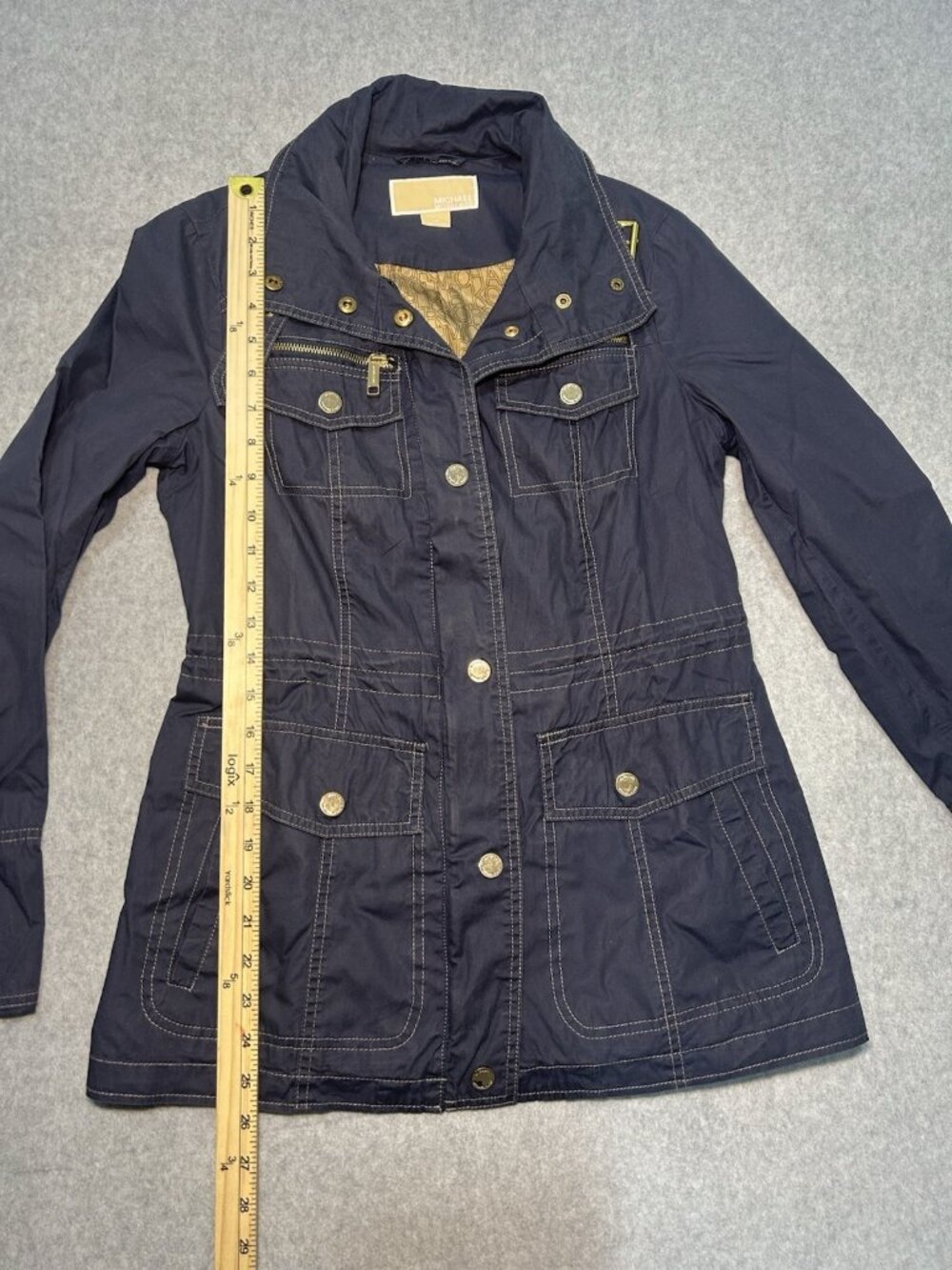 Michael Kors Women Long Sleeve Full Zip Windbreaker Jacket Navy Gold Size XS - Picture 9 of 11